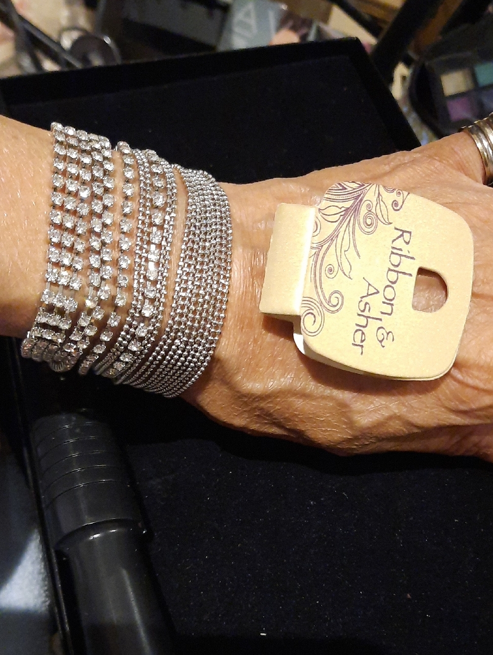 NWT Genuine Ribbon & Asher Silver Multi-Row Crystal Tennis Bracelet Rhodium 7"